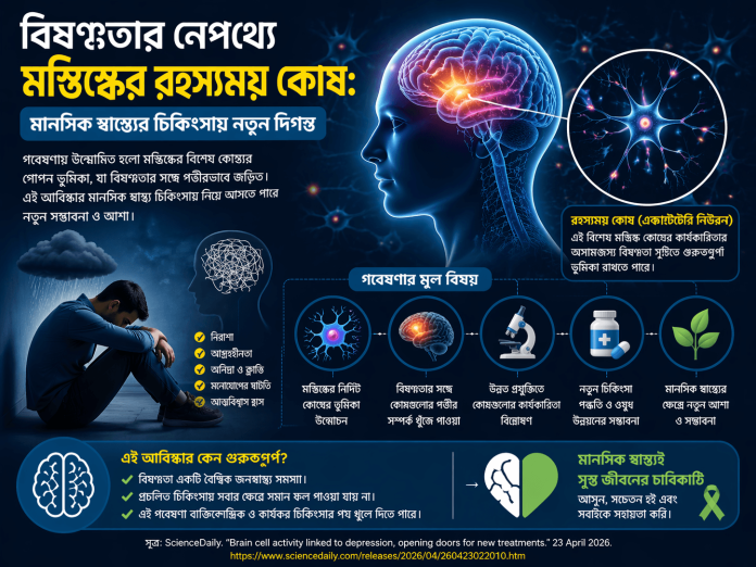 বিষণ্ণতার সঙ্গে মস্তিষ্কের রহস্যময় কোষের সম্পর্ক নিয়ে বাংলা মেডিকেল ইনফোগ্রাফিক