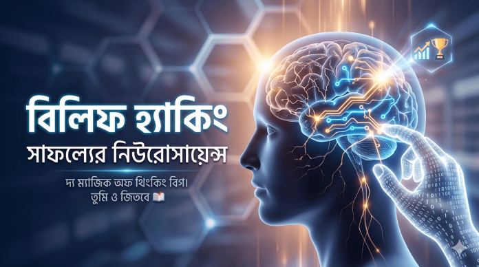 Belief Hacking and Neuroscience of Success Bengali Blog Banner featuring Human Brain and Neural Networks